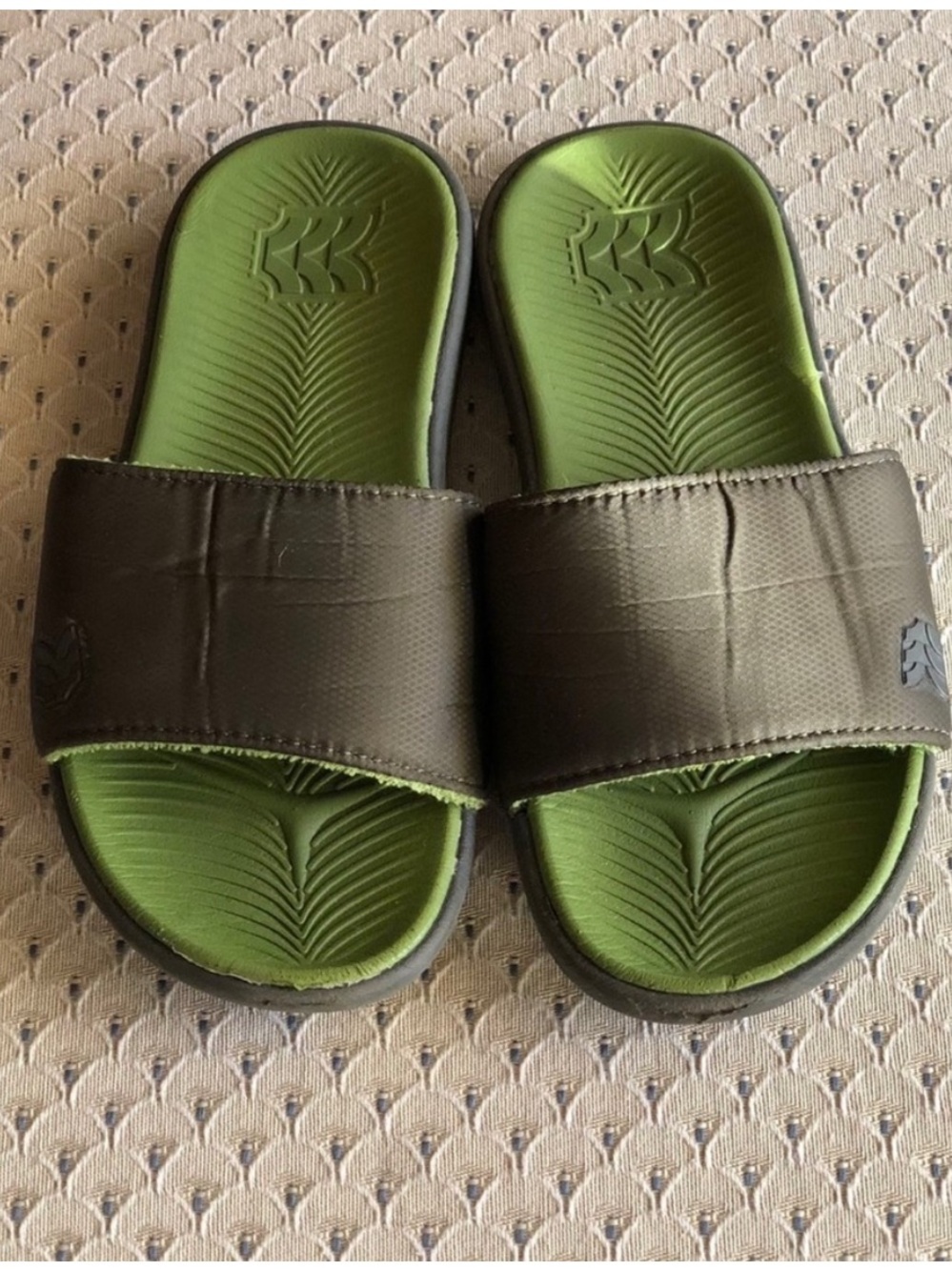 Little Boy Gray Slide Sandals with Lime Green Footbed